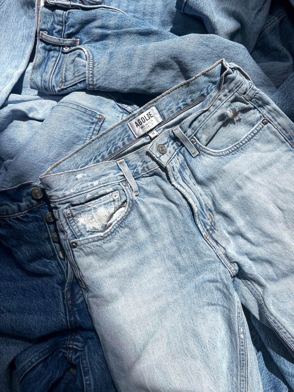 Agolde Light Wash Low Rise Distressed Cigarette Straight Leg Jeans, Size 24